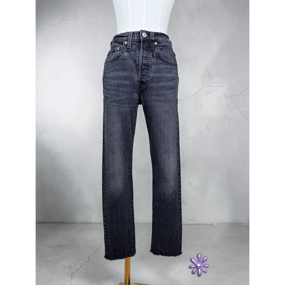 LEVIS Premium 501 Skinny Jeans W26 L30 Blank Red Tab Raw Hem Button Fly Black